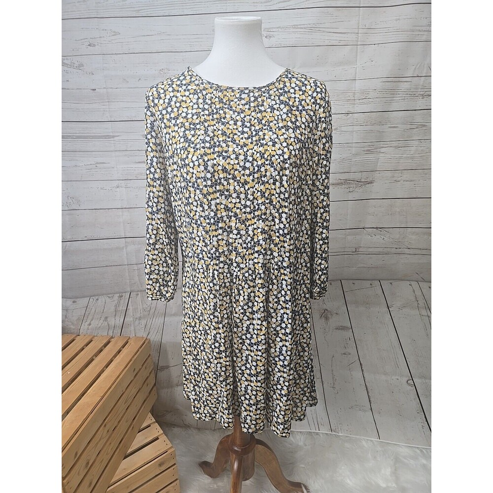 Boden Aurelia Circles Tunic Top Women's 10 R 3/4 Balloon Sleeves Blue Yellow Dot